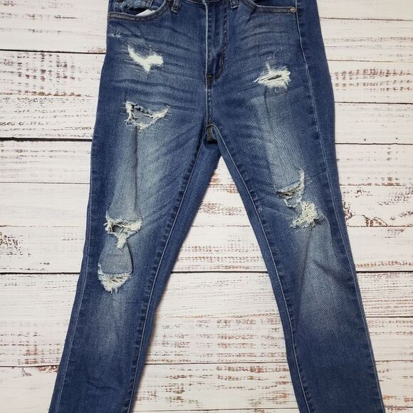 Kancan Kan Can Women's High  Rise Destroyed Skinny Distressed Jeans - Size 25 - Picture 2 of 13